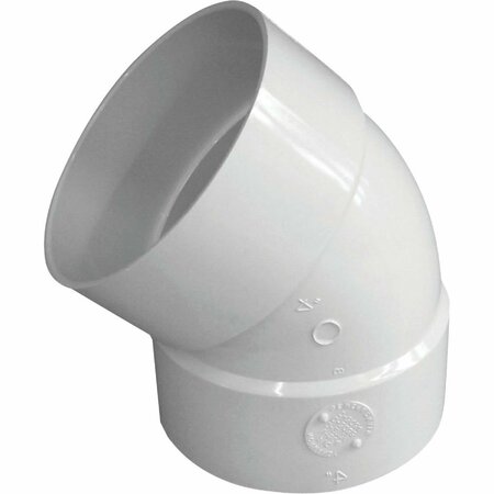 IPEX Canplas 4 In. SDR 35 45 Deg. PVC Sewer and Drain Elbow 1/8 Bend 414184BC